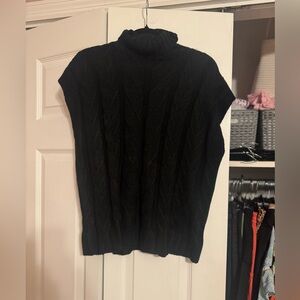Black Cable-Knit Sleeveless Turtleneck Sweater